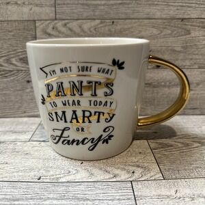 SLANT Collections Ceramic Coffee Mug 3.5x3.75" Smarty Or Fancy Pants Gold Accent